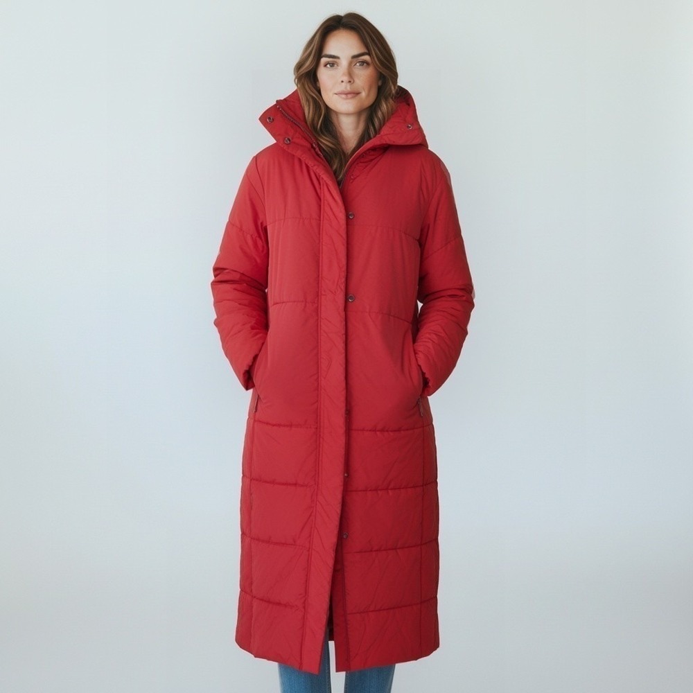 L.L.Bean classic Red Long Puffer Coat Quilted Full Length Parka Gorpcore
SZ L